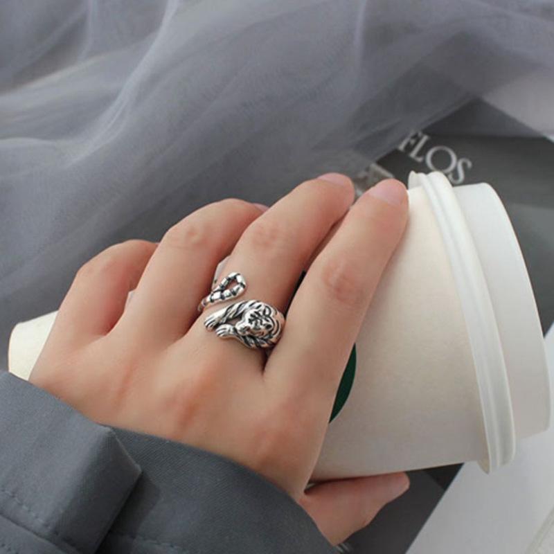 Retro Old Tiger Ring, Male and Female Couple Ring, Zodiac Tiger Ring, Opening Personality Tide Ins Tail