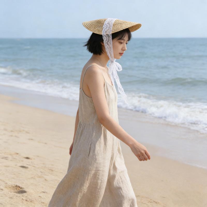 French Style Lolita Straw Hat Victorian Bonnet Sweet Lace-Up Beach Hat Hair Accessories Handmade Flat Top Hat