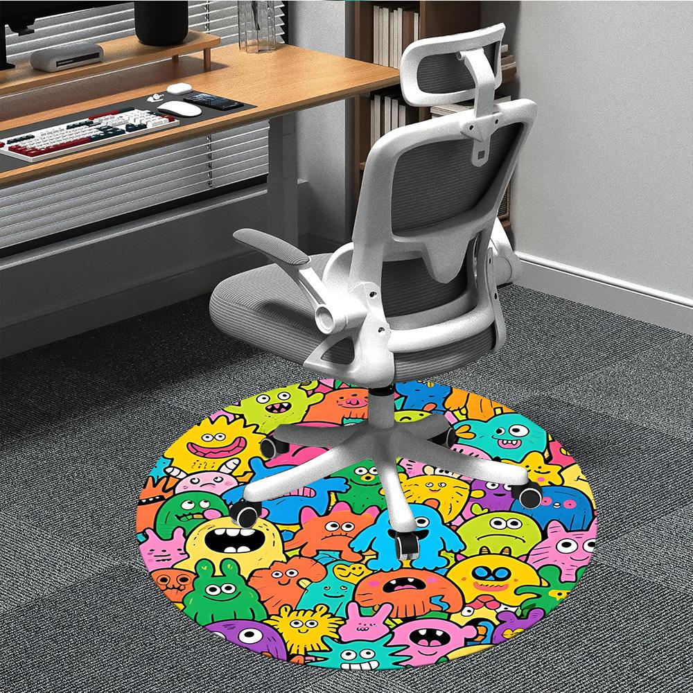 1pc Colorful Monsters Carpet for Office Non-Slip, Round Carpet, Soft & Comfortable, Carpet for Office, Lightweight Round Floor Mat