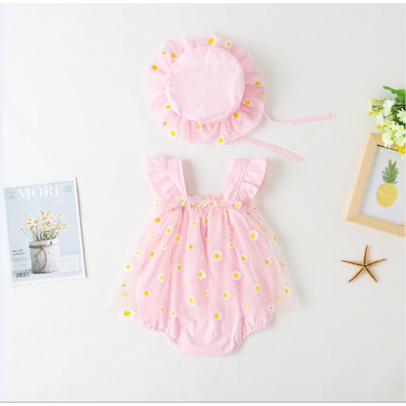 Baby Girl Summer Jumpsuit: 100-Day Birthday Romper with Princess Mesh Skirt