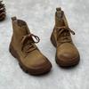 Johnature Vintage Handmade Genuine Leather Thick Sole Short Boots Round Toe Lace Up Cowhide Women's Shoes