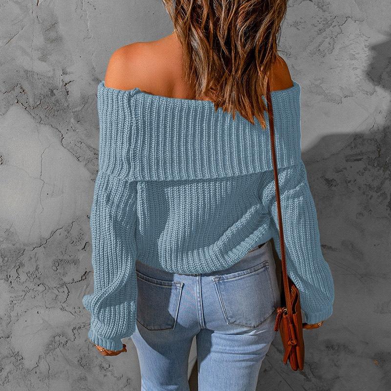 Pull pour femme coupe ample épaules dénudées couleur unie manches longues