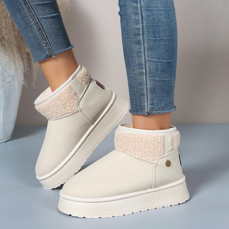 

Rivet foot sleeve color matching short tube thickened cotton shoes foreign trade new large size velvet warm thick-soled snow boots women 36
