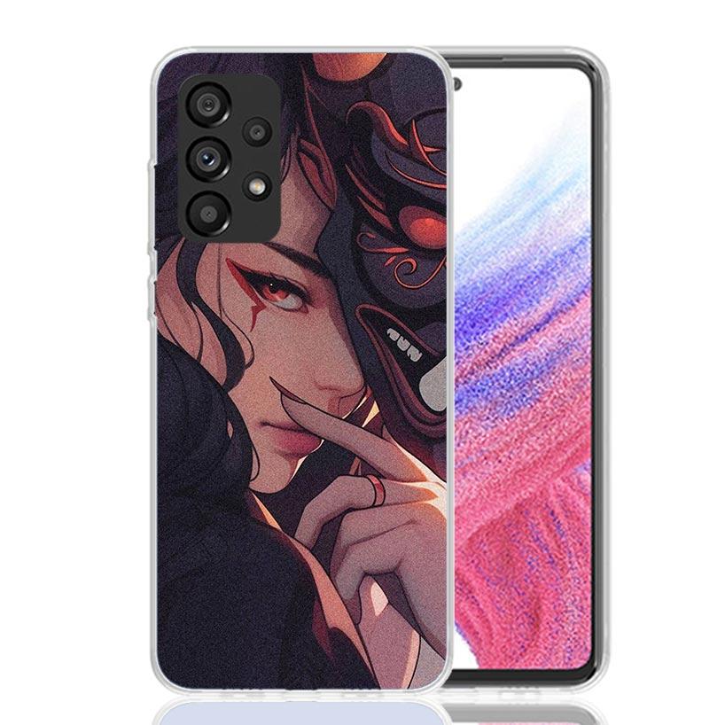 Japanese Oni Mask Girl Phone Case For Samsung Galaxy A52 A32 A22 A12 A02S A50S A30S A51 A31 AA71 Note 20 Ultra 10 S10 Plus Galax
