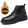 FashionCow Leather High-soled Brock High-top Boots for Men Autumn Winter Fleece Warm Ankle Boots Male Fashion Casual Platform Shoes Man