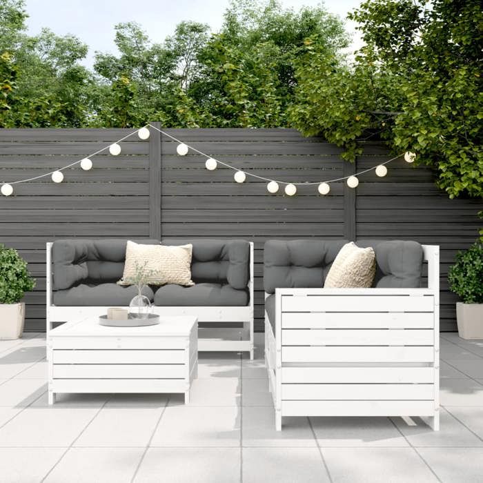 VidaXL Salon de jardin 5 pcs blanc bois massif de pin, ensemble de canapés d'extérieur, ensemble de canapés de jardin, 3250813