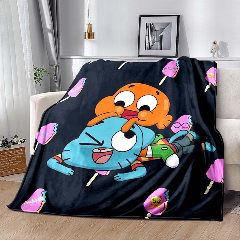 The Amazing World of Gumball Print Flannel Throw Blanket Soft Warm Cartoon Bed Sofa Cover for Kids Bedroom Home Decor Gift