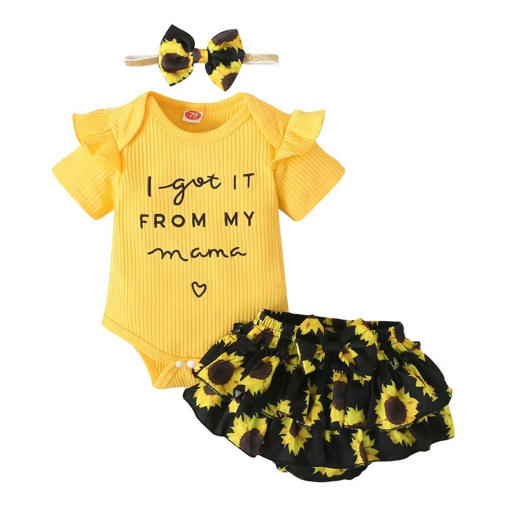 Nuovo Outfit Estivo Stile Fatina Abbigliamento per Bambini Tuta con Pantaloncini Set Abbigliamento Estivo Floreale Dolce Piccola Principessa