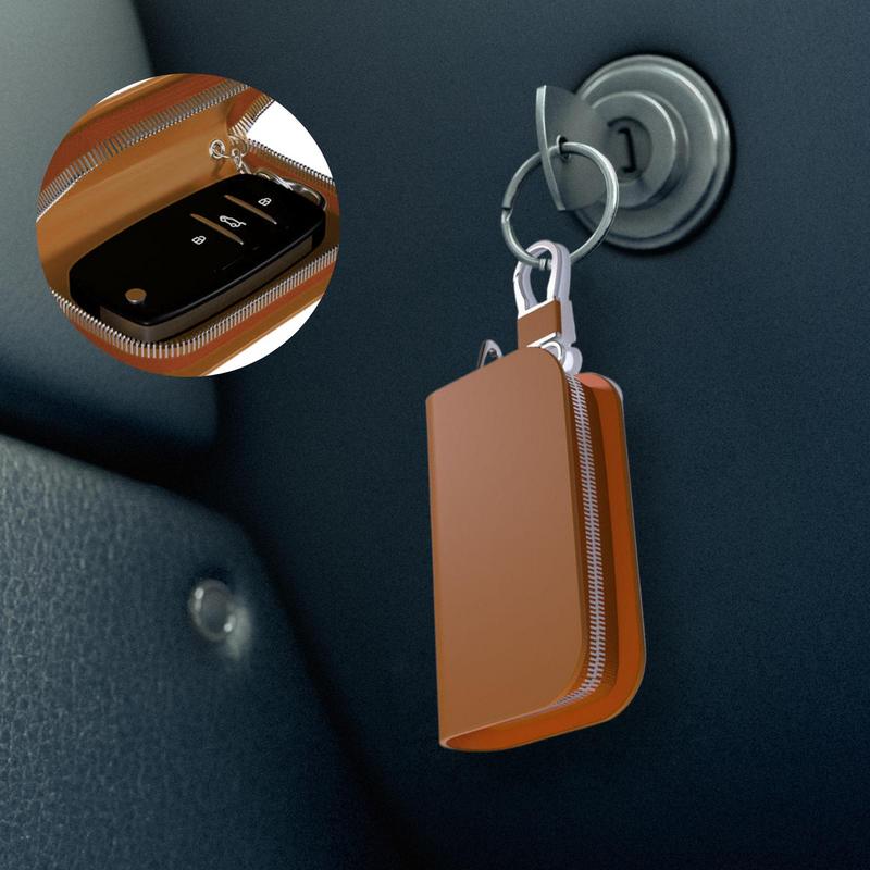 Leather Car Key Fob Holder Organizer Pouch Split Luxury Anti-Theft Remote Entry Smart Fob Case Bag With Zipper for Women Men