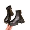 Fashion heightening platform short boots autumn and winter round head middle heel back zipper versatile British Martin boots women's boots