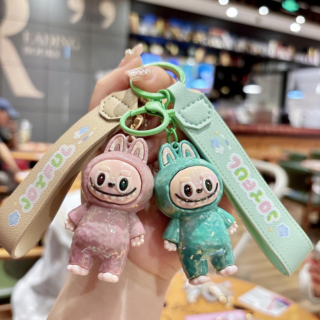 Cute Cartoon Electroplated Keychain Silicone Three-dimensional Leather Rope Doll Couple Grab Machine Bag Pendant