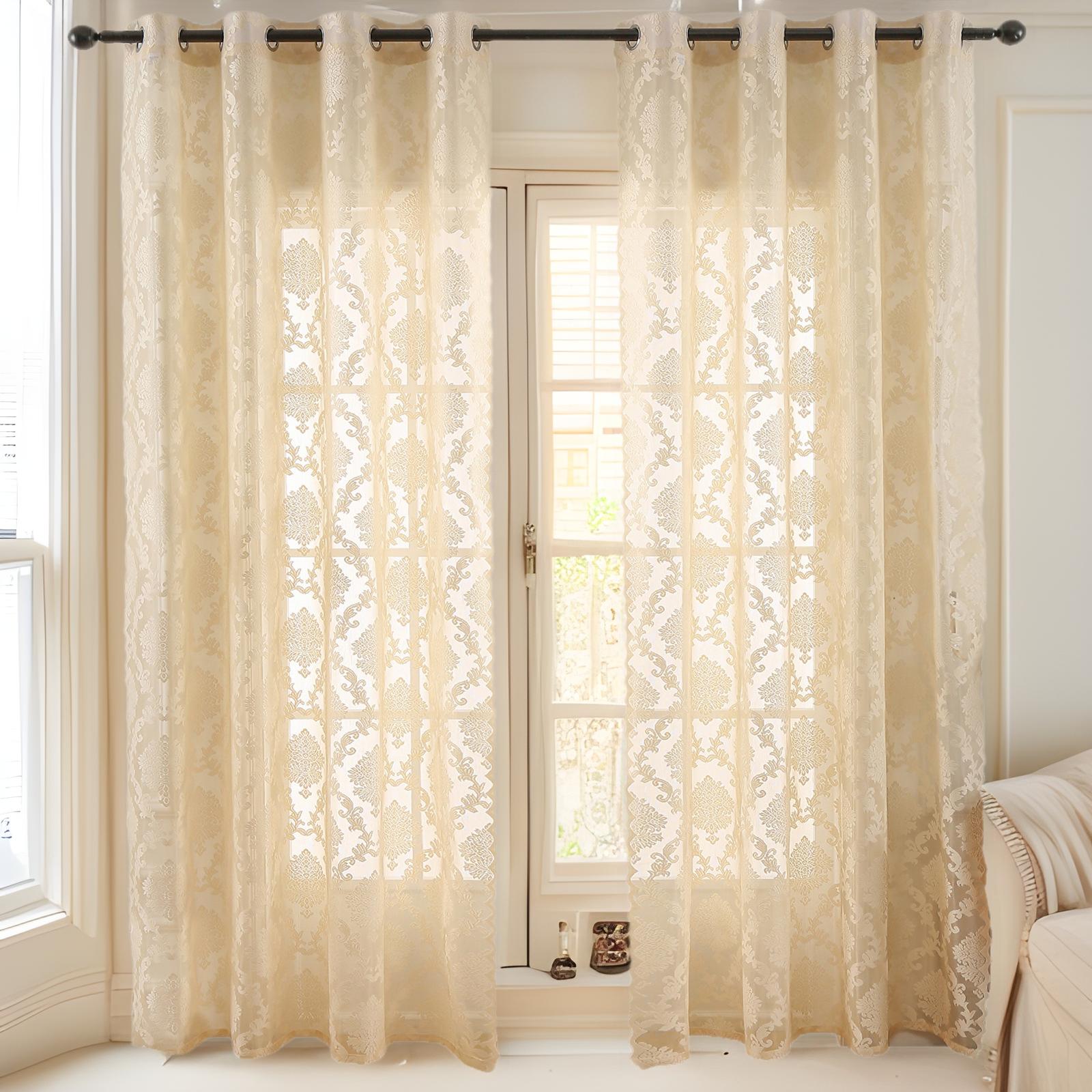 

Ретро-бежева європейська квіткова марлева завіса 140*160 білий