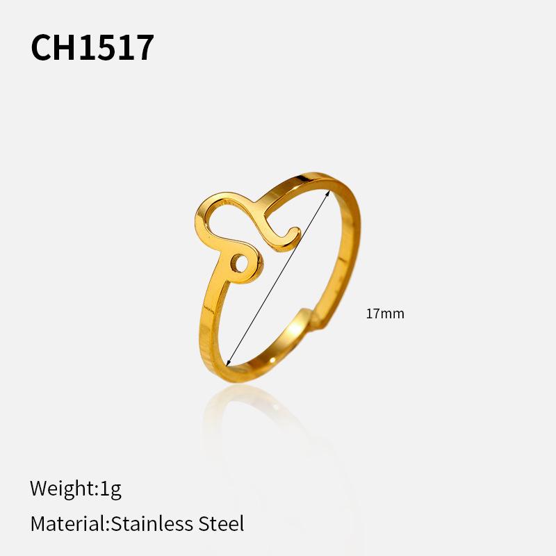 European and American plated stainless steel 18k gold personality creative simplicity 11 constellation opening adjustable titanium steel ring