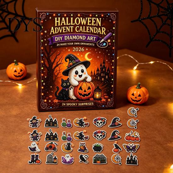Halloween Gifts for Children Advent Calendar, Faux Diamond Art Kit, 24 Day Countdown, Countdown Surprise DIY Hanging Ornaments Craft Kit Adults,