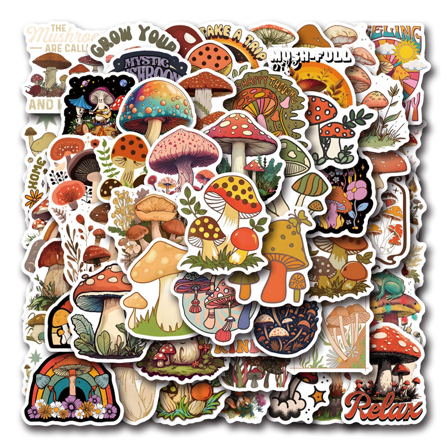 55-Piece Retro Mushroom Graffiti Stickers Set - Waterproof Decoration for Notebooks and Phones