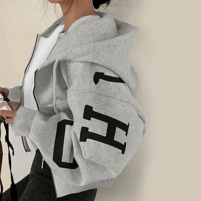 Women's  Loose Casual Solid Color Zipper Solid Color Hooded Sweatshirt Hooded Sweatshirt