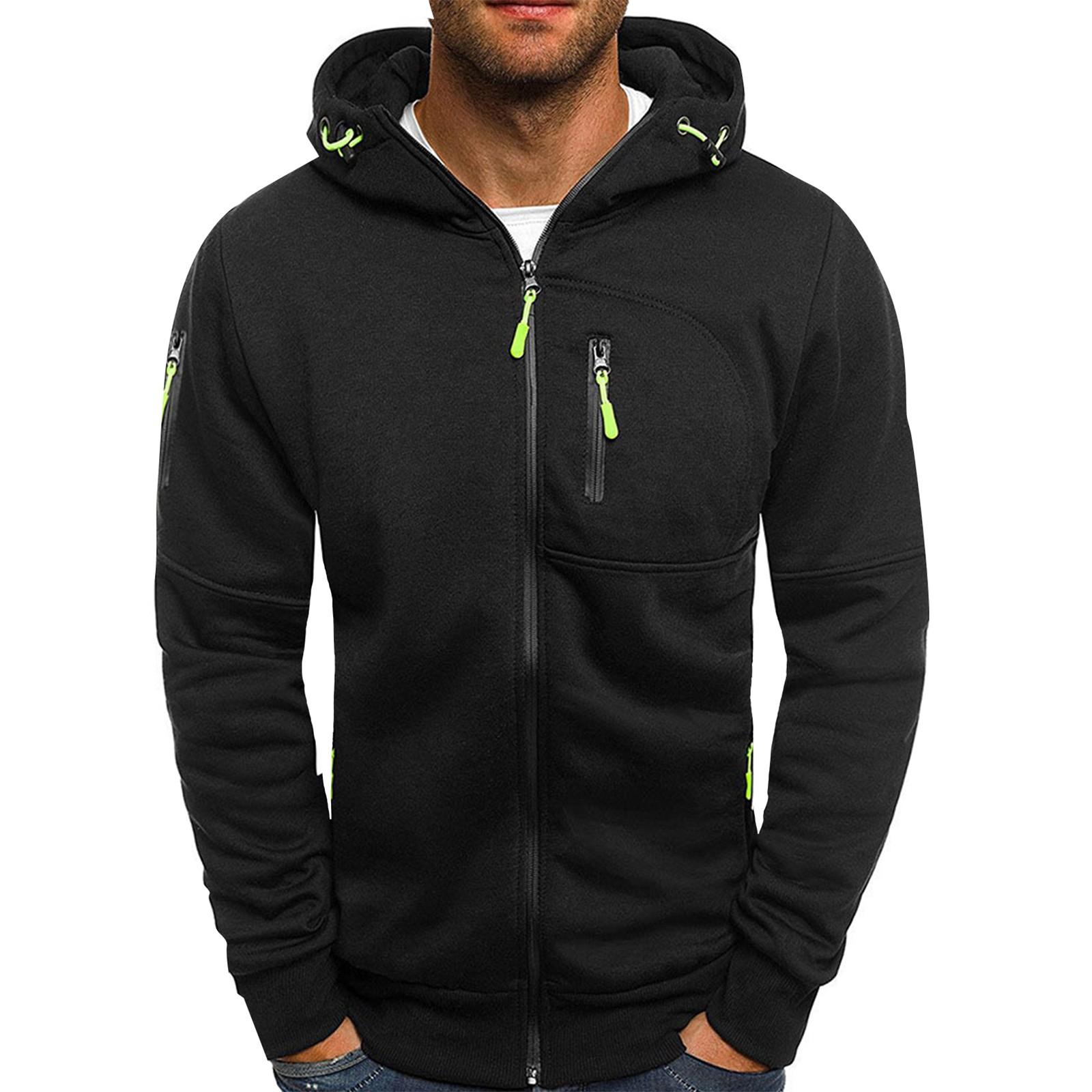 Мужская повседневная камуфляжная спортивная толстовка с длинным рукавом на молнии с капюшоном, куртка, пальто L чёрный