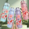 1PC Mixed Red Heart Love Pattern Print 750ml Color Plastic Sports Water Bottle Leakproof Flip Straw Lid Suitable for Sports Office Home Use