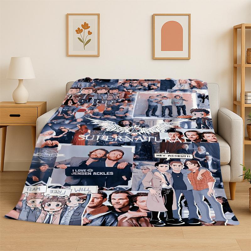 SPN Supernatural Dean Sam TV Flannel Blanket Soft Warm Throw Blanket for Bedroom Living Room Bed Travel Camping Picnic Kid