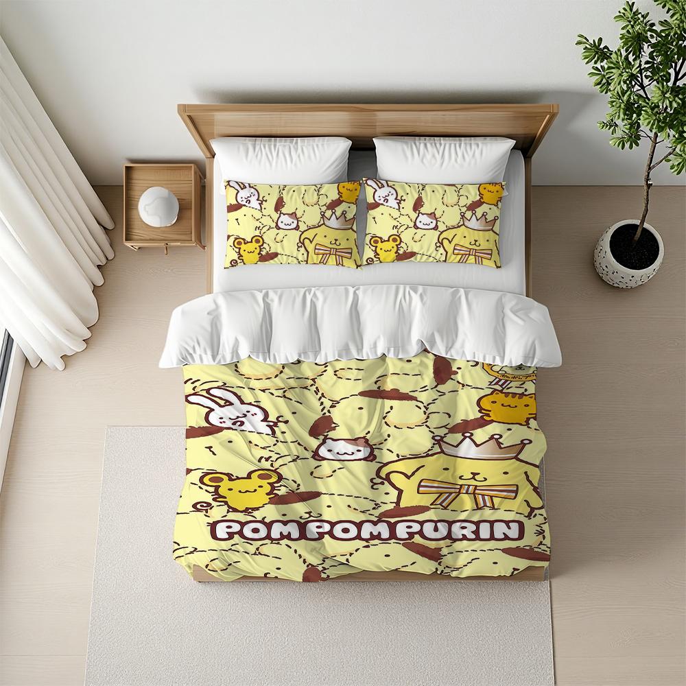P-Pompompurin Cute Duvet Cover Set Home Style Bedding Soft Laundry Cotton Bed 3 Piece Set Student Dormitory Gift