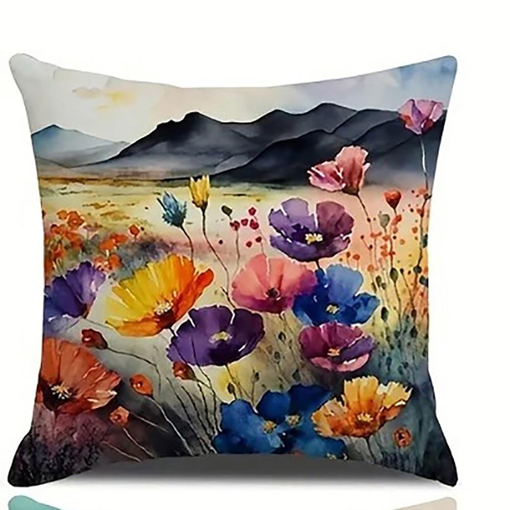 4Pcs Colorful Flowers On Pillow Coverssuitable For Sofa Car Bedroom Decorative Cushion Cover Pillow Cover