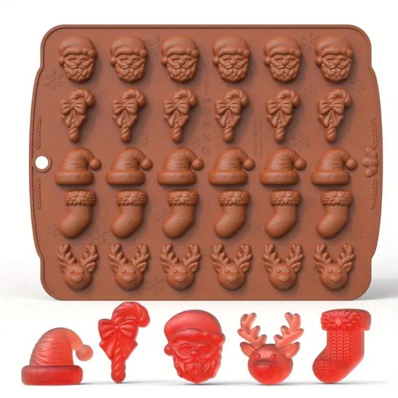 Food-Grade Silicone Candy Mold with 3D Christmas Designs Tree Gingerbread Man Snowman Santa Bells for Baking Chocolate Cookies