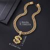 Men's Cuban Chain with Rhinestone Dollar Pendant - Trendy Punk Hip-Hop Necklace