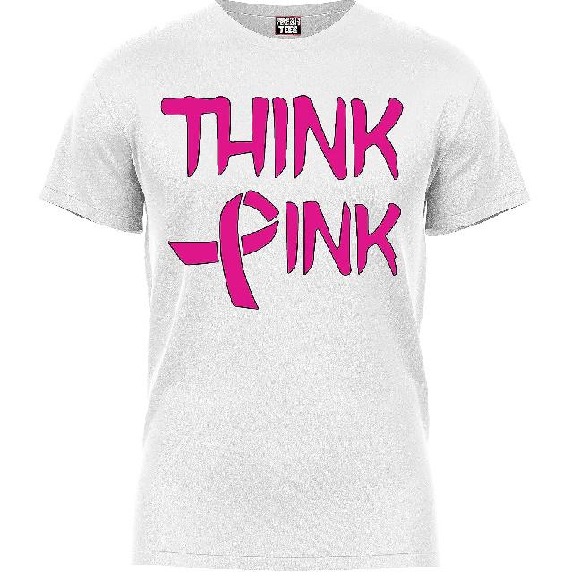 fresh tees Unisex Think Pink with Ribbon Cancer Survivor T-Shirts |Breast Cancer Awareness Shirts for Women/Men