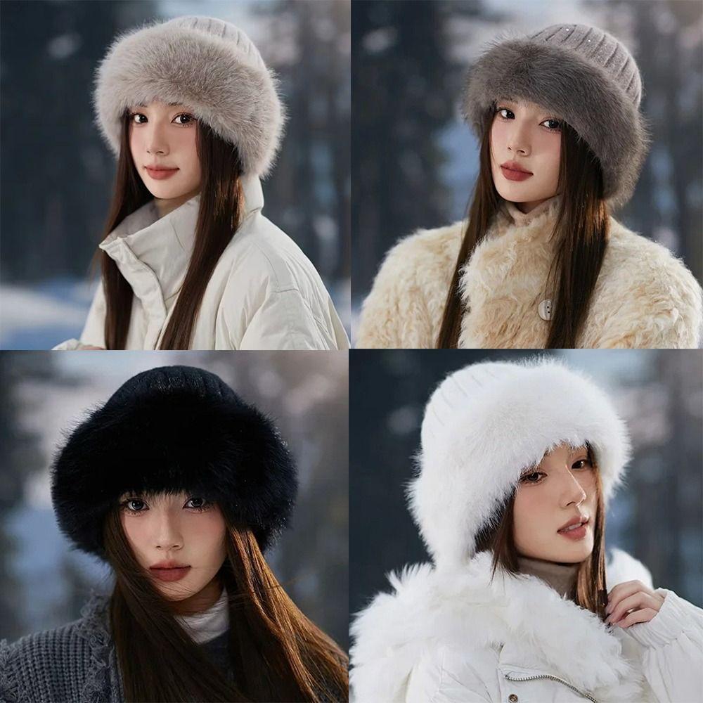 Thickening Winter Women's Warm Fur Hat Without Brim Cold-proof Warm Baseball Cap Warming Tools Ear Protection Fisherman Caps
