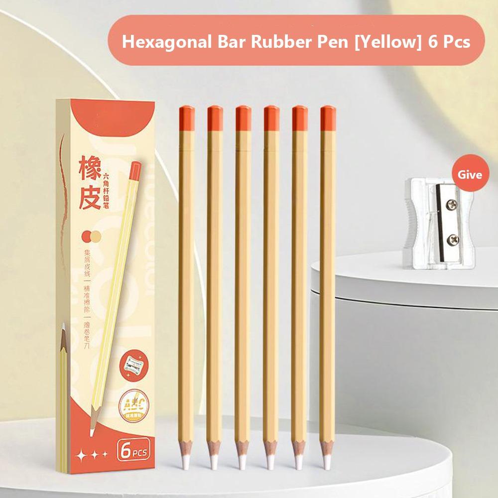 6PCS/Set Pencil Shape Eraser Without Leaving Marks Rubber Eraser Pencil Erasers  for Office School
