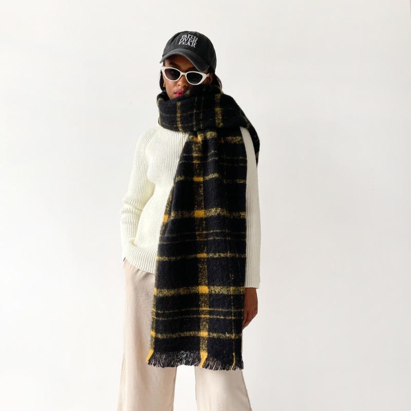 

New white mohair imitation cashmere plaid scarf women s winter high-end wool versatile shawl thickened and warm