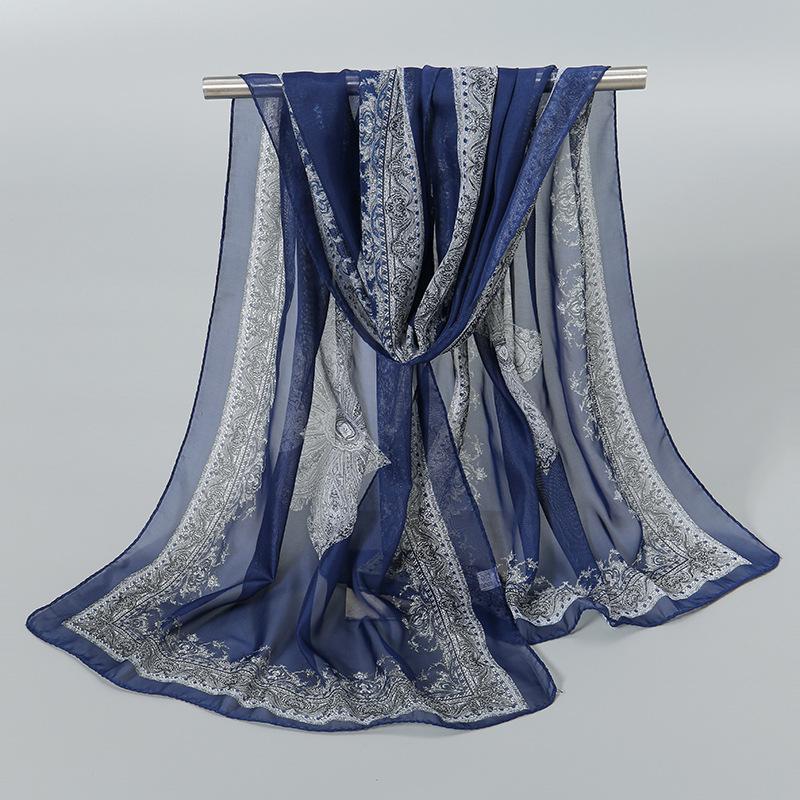 Luxury Chiffon Silk Scarf Spring Summer Scarf Women Head Scarf Beach Shawls Bandana Headband Muslim Hijabs Black Scarf/Scarves