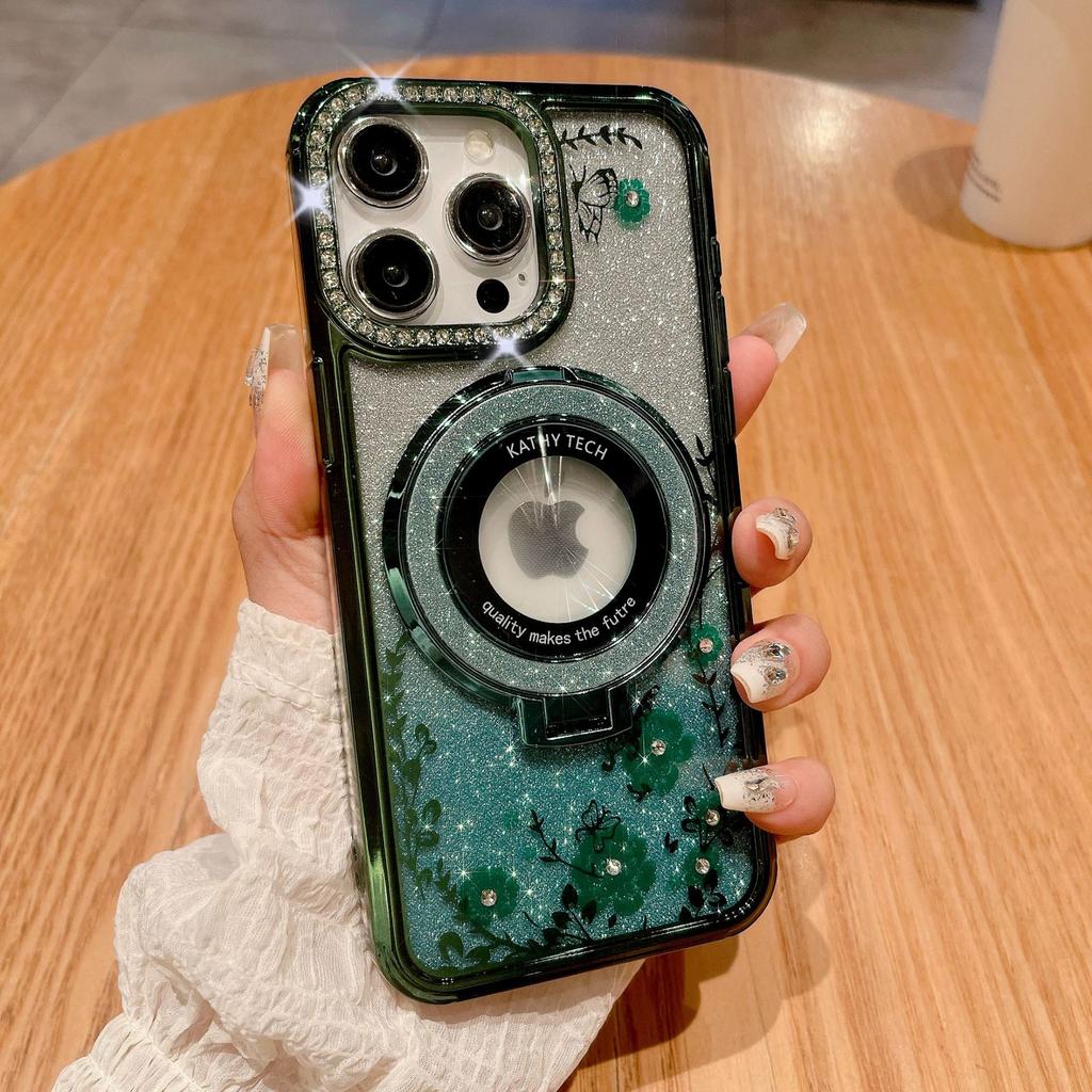 Luxurious Water Diamond Secret Garden Is Suitable for IPhone 15 Phone Cases, IPhone14Pro Max Glitter Magnetic Stand Cases