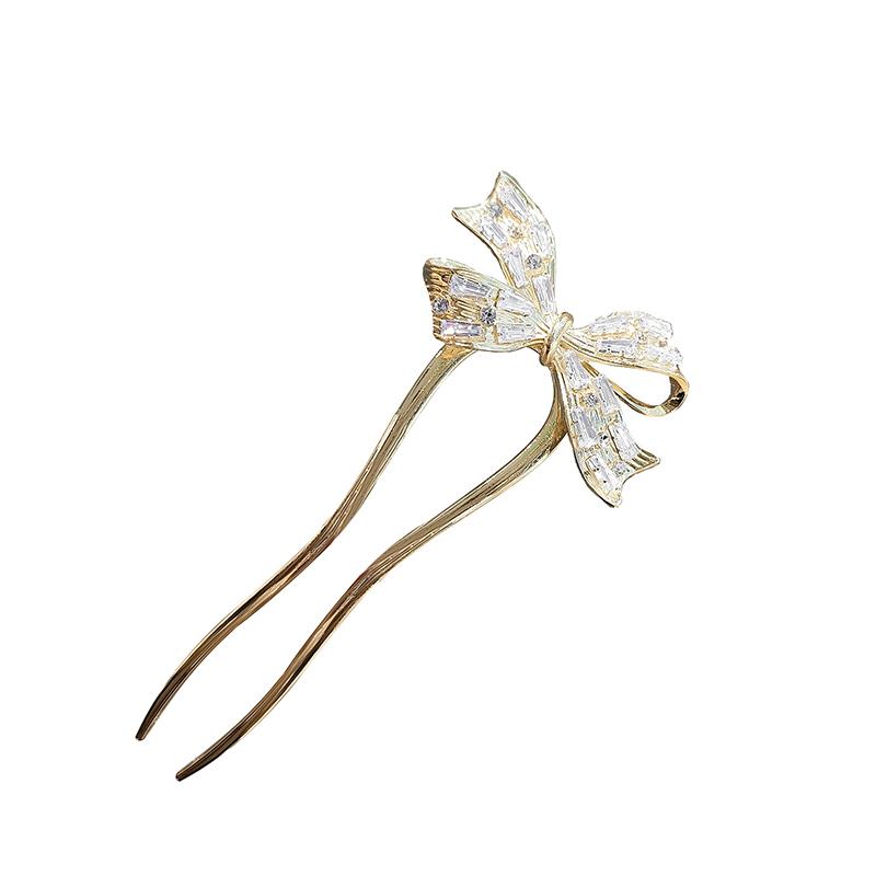 Fashion Retro Zirconia Bow Hair Stick New Elegant Ladies U-shaped Plate Hair Buckle Ponytail Clip Headdress Hair Accessories