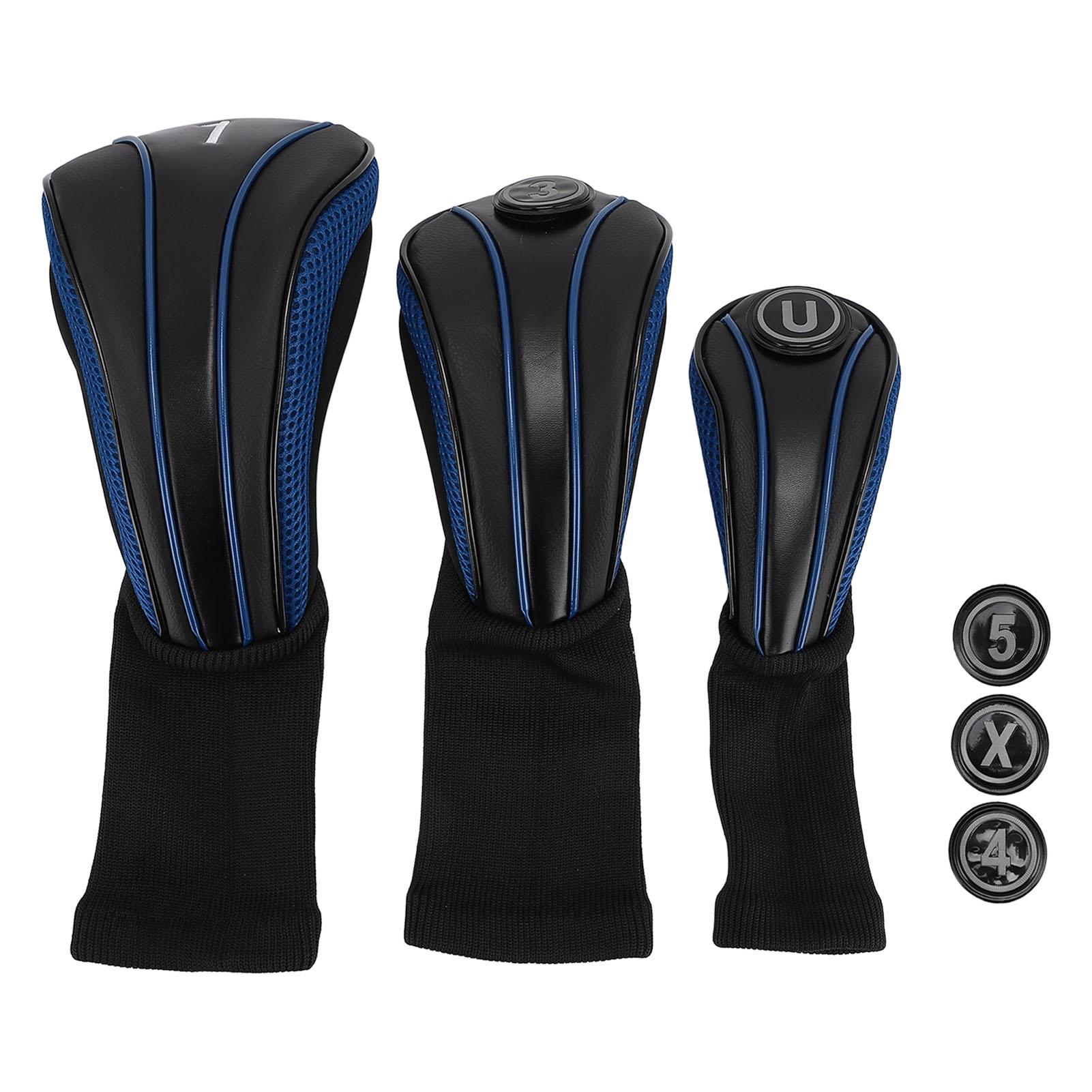 

3 шт. Чехол на голову клюшки с запасными номерными знаками, длинный воротник, устойчивый к царапинам, дышащий ПУ чехол на голову клюшки f Black Blue