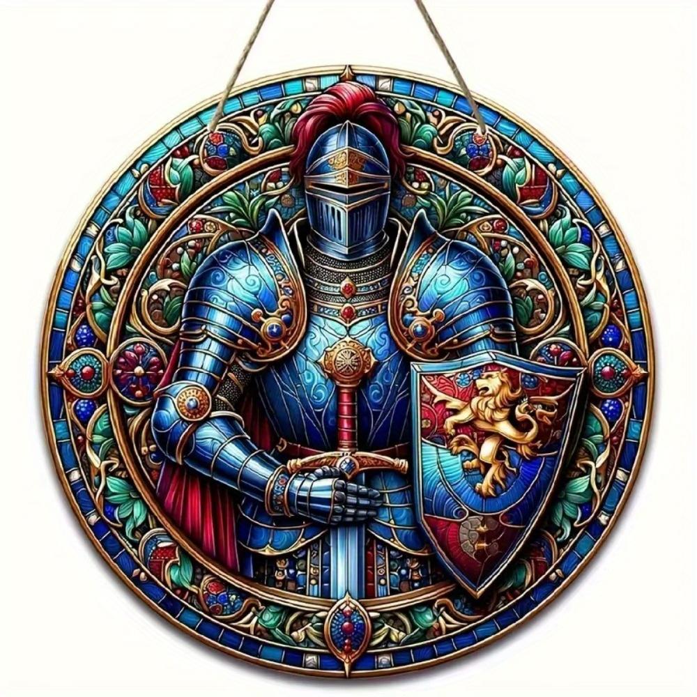 

1 шт. 2d плоский винтажный средневековый рыцарский художественный знак - 20 см круглый деревянный, бар кафе крыльцо гостиная спальня домашний декор, деревенский стиль креативный настенный декор 20cm*20cm