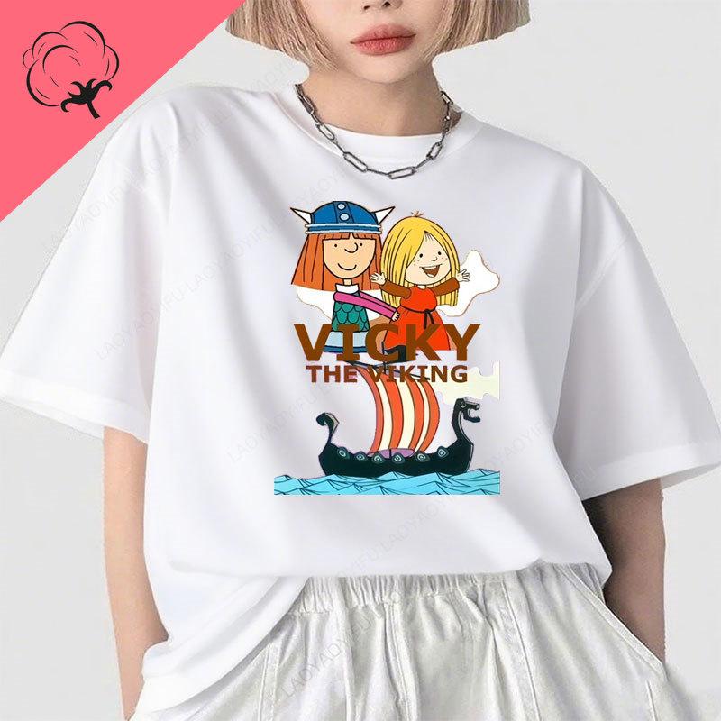 VickyLa Vichinga Wickie Maglietta GerUnisex Serie TV Anni '80 Cartone Animato Stampa Vintage Top Ragazzo Ragazza Abbigliamento in Cotone Camisa Magliette Grafiche