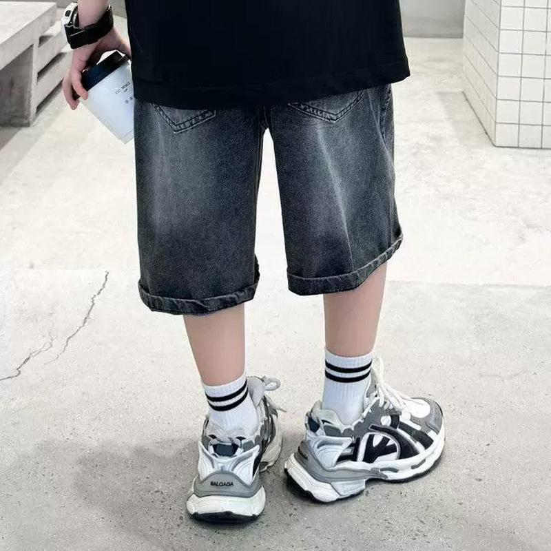 Stylish Black Korean-Style Boys' Summer Denim Shorts