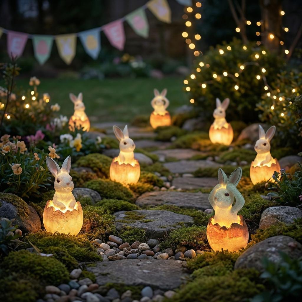Easter Garden Ambient Light Button Battery Resin Garden Ornament Night Light