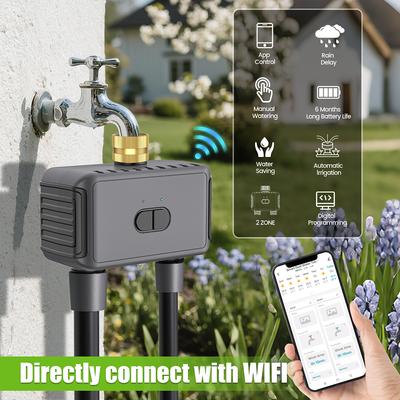 Χρονοδιακόπτης Νερού Άρδευσης WiFi 2.4Ghz με 2 Εξόδους Αυτόματος Ελεγκτής Άρδευσης Σύστημα Ποτίσματος Χρονοδιακόπτης Ποτιστικού για Εξωτερικό Κήπο