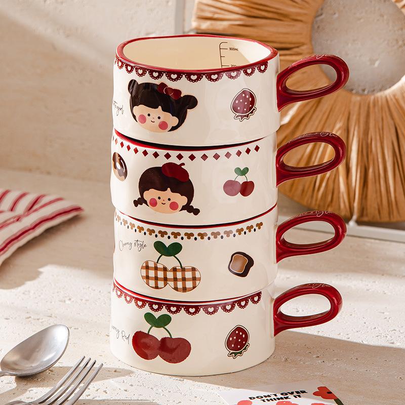 Ceramic Breakfast Cup Milk Oatmeal Cup Exquisite Coffee Cup In Retro Cartoon Cute Pet Creative Cup