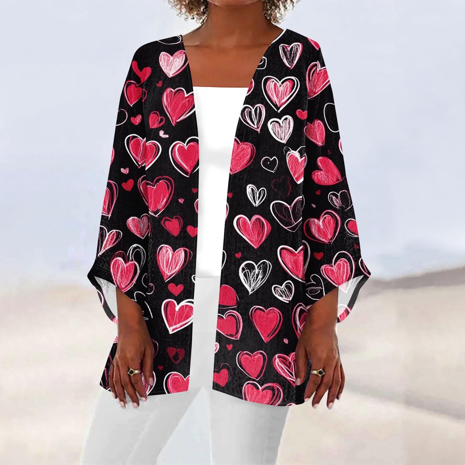 

Женская повседневная и модная легкая куртка средней длины с принтом ко Дню святого Валентина, кардиган XXXL