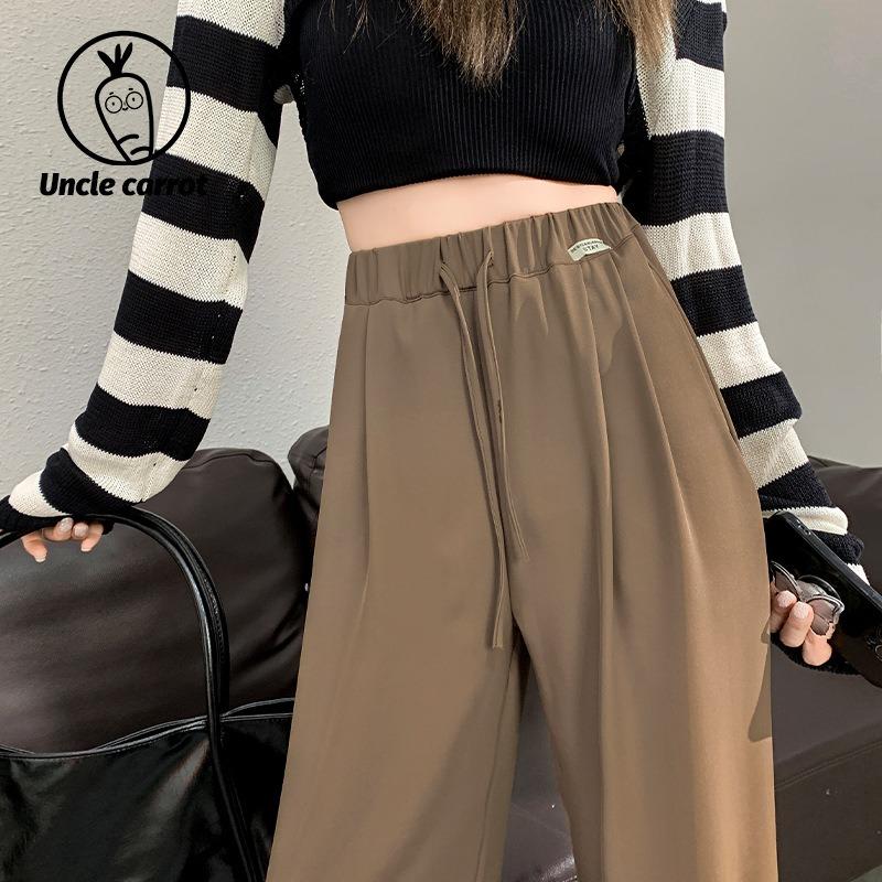 Narrow version wide-leg pants women's spring and summer new straight casual high-waisted thin high-end drape design suit pants
