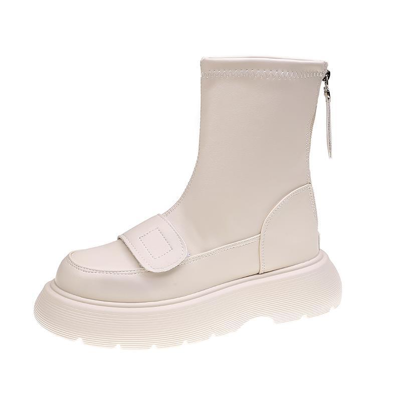 Damen Stiefeletten Herbstmode Schuhe Frau Komfort PU Leder Zurück Reißverschluss Plattform Botines Damen Party Schuhe Schuhe