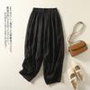 Literary and artistic large-size solid-color cotton and linen casual pants for women's 2025 summer new loose and thin simple elastic waist Harlan pant