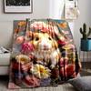 Mixed Color Cartoon Hamster and Floral Pattern Digital Print Flannel Throw Blanket - Non-woven, Polyester, Reversible All-Season