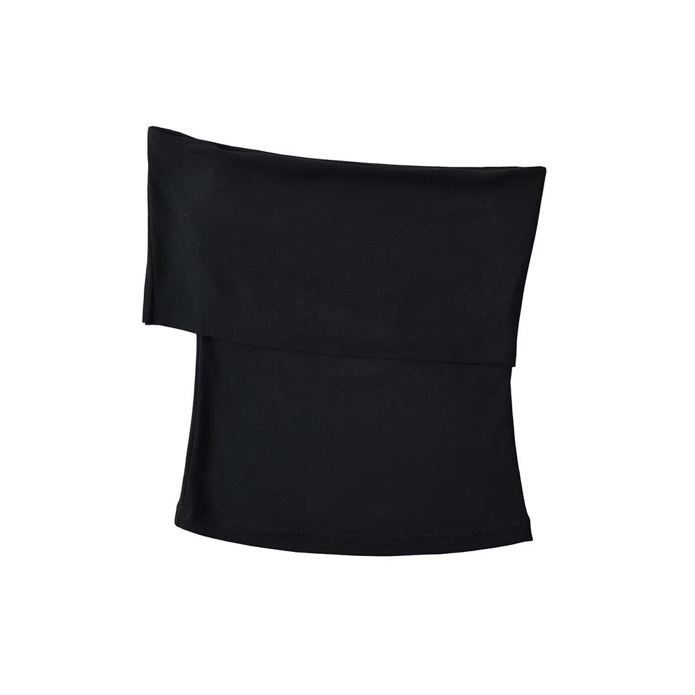 

Женский ретро топ с одним плечом, облегающий, с коротким рукавом Small чёрный