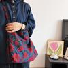 New Style French Retro Contrasting Jacquard Handmade Cloth Bag Tibetan Blue Gesang Flower Large-capacity Shoulder Diagonal