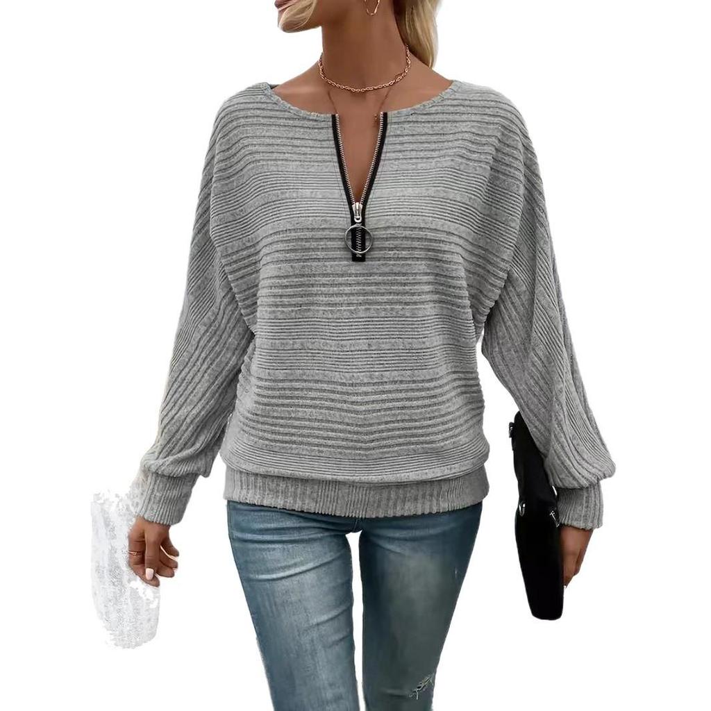 Women's Casual Solid Color Long Sleeve Zip Pullover Top (Autumn/Winter 2025)