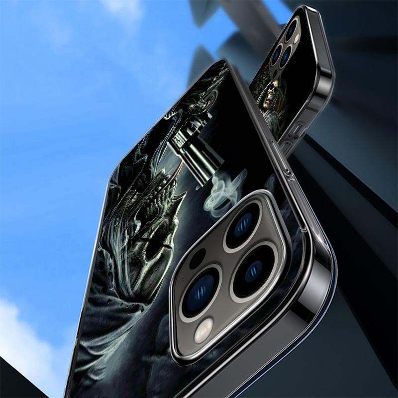 Reaper Skull Skeleton Gun Phone Case For iPhone 17 Air 16 Pro Max 16E 15 + 14 Plus 11 12 13 Mini 7 8 SE Gift Print Cover Fundas